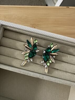 Emerald Rhinestone Jewel Earrings
